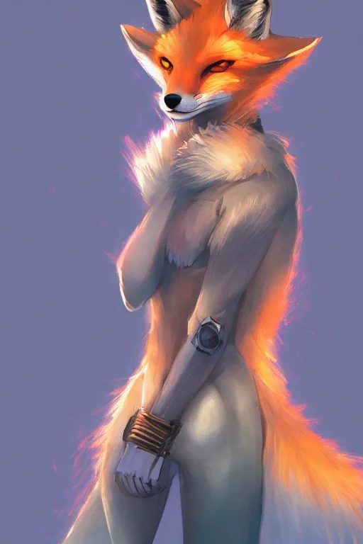 Image similar to a fox fursona, trending on artstation, by kawacy, furry art, digital art, cyberpunk, high quality, backlighting