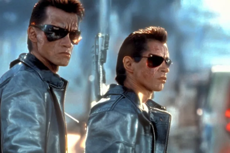 Prompt: scene from Terminator 2 - Judgement Day, in the style of Matrix