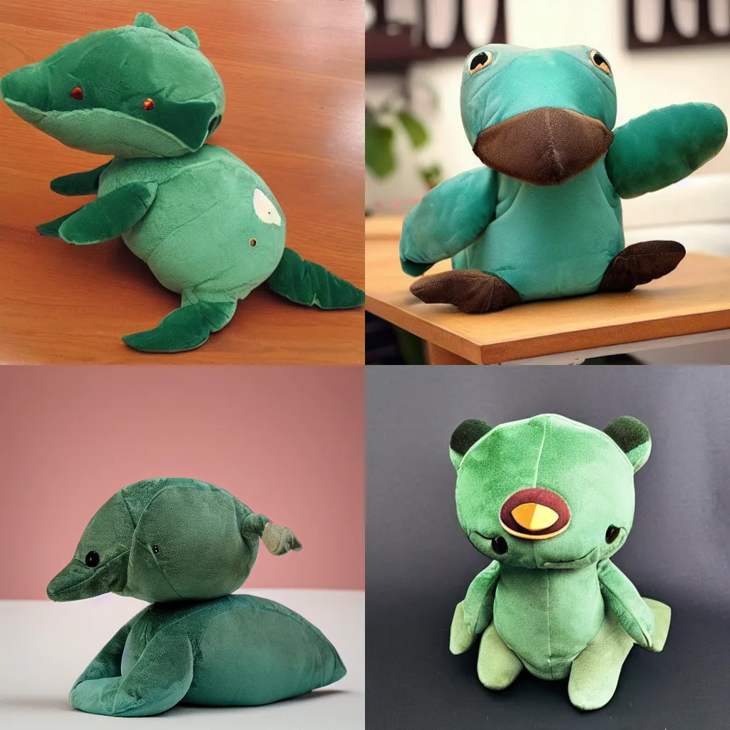 Prompt: A very cute platypus plush doll