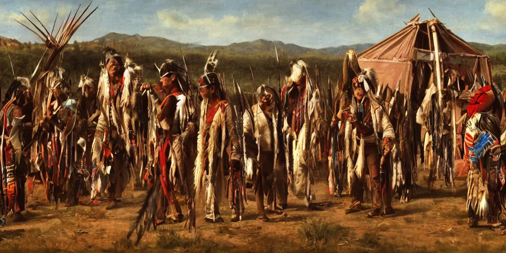 Image similar to realistic scene of exiled native americans, 1 4 5 0, painting, ultra realistic, 8 k