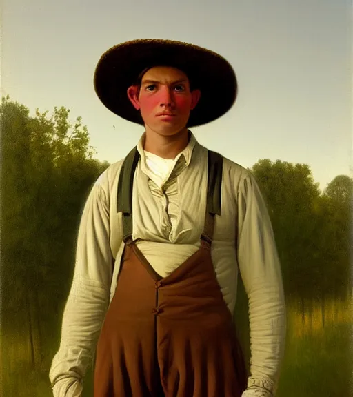 Image similar to Portrait of a Young Farmer in Mississsippi in 1880, painted by George Caleb Bingham