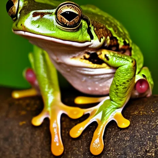 Image similar to sleepy frog, photography,