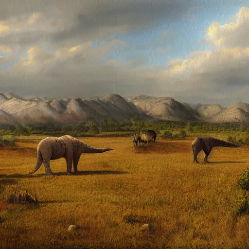 Image similar to big valley, photorealistic, by ul de rico, diplodocus