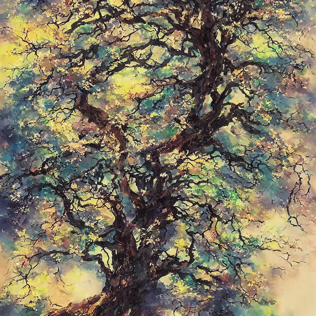 Image similar to breathtakingly enchanted beautiful tree in the style of ken hong leung, artstudio