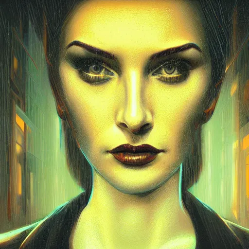 Image similar to detailed face of a woman, clockwork, moment, tectonic sky, skydome, bullet train, turbines, utopian, tech noir, wet reflections, prism, atmospheric, ambient, pj crook, syd mead, livia prima, nick alm, casey baugh