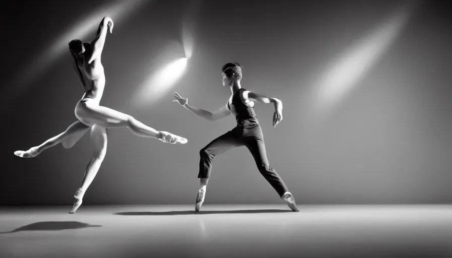 Image similar to contemporary dancers dancing artistic photography movement photorealistic volumetric cinematic light, award - winning