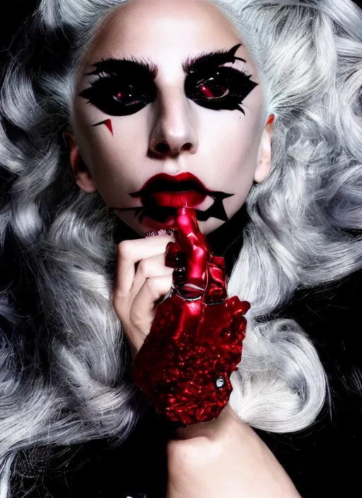 Image similar to lady gaga by nick knight, born this way, born this way album, dark themed, black outfit, black lipstick, red weapon 8 k s 3 5, cooke anamorphic / i lenses, highly detailed, cinematic lighting