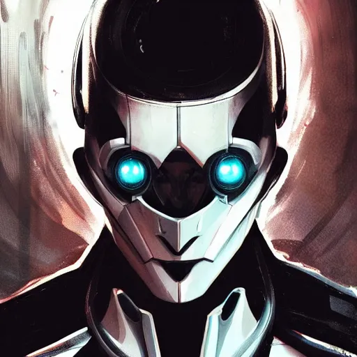 Image similar to portrait of a character with many robotic eyes, wearing sleek clothes, wearing a flowing white tailcoat, wearing a futuristic insectoid armored white mask with five circular lenses for eyes, many eyes, dramatic lighting, illustration by Greg rutkowski, yoji shinkawa, 4k, digital art, concept art, trending on artstation