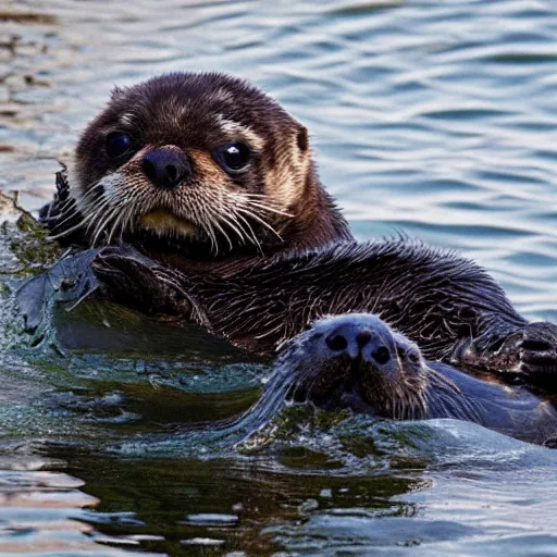 Image similar to an sea-otter that looks like a pug, national geographic photography