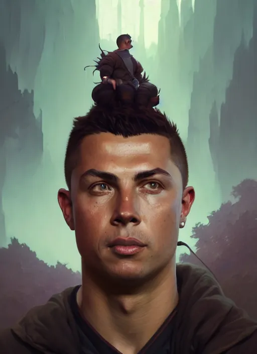 Image similar to highly detailed portrait of ronaldo luis nazario de lima, stephen bliss, unreal engine, fantasy art by greg rutkowski, loish, rhads, ferdinand knab and lois van baarle, ilya kuvshinov, rossdraws, tom bagshaw, alphonse mucha, global illumination, detailed and intricate environment