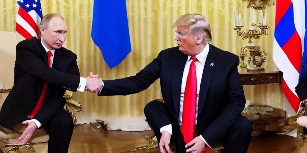 Image similar to trump seductively reaching around putin