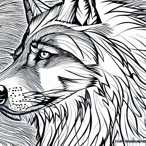 Image similar to professional line art of a wolf, high quality, HD, 8K, award-winning