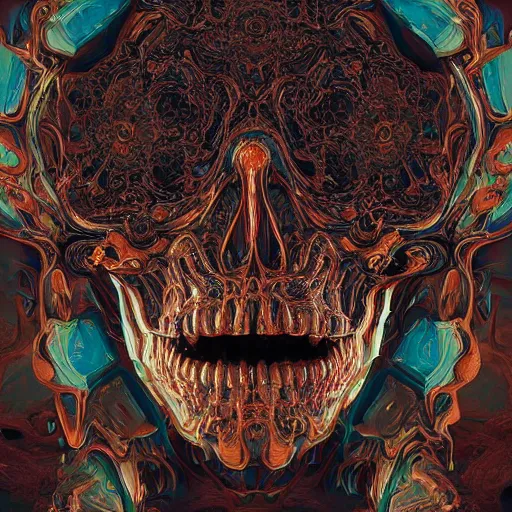 Image similar to portrait_of_a_melting_skull._intricate_abstract._psychedelic_liquod_embossed_intricate_artwork._by_Tooth_Wu_wlop_beeple_dan_mumford._octane_render_trending_on_artstat