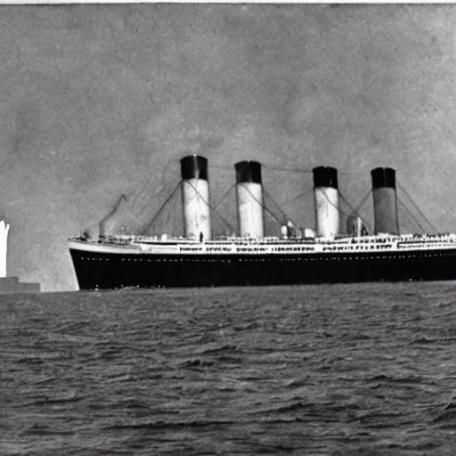 a photograph of the titanic sailing towards the statue, Stable Diffusion