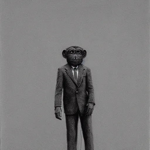 Image similar to monkey in suit by zdzislaw beksinski