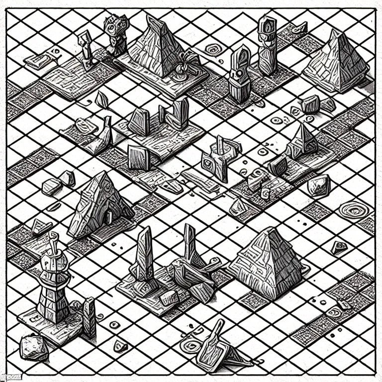 Prompt: an absurdly-detailed isometric fantasy scene pencil drawing as a fancy square tile