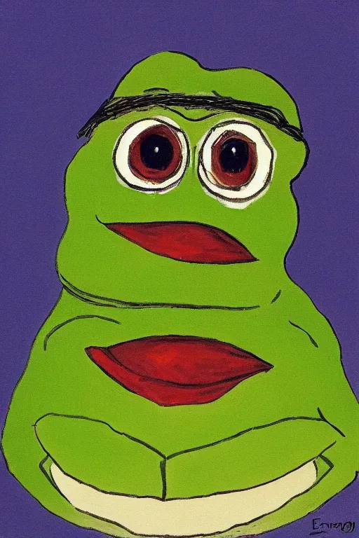 Prompt: a portrait of Pepe the Frog by Elin Danielson-Gambogi,