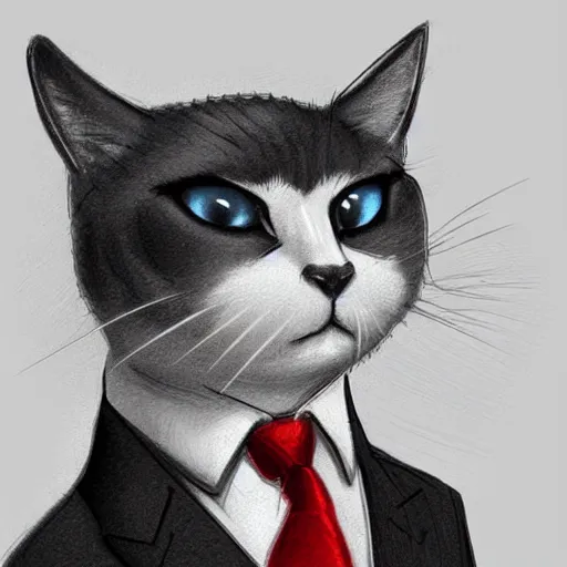 Prompt: cat wearing a suit artstation sketch