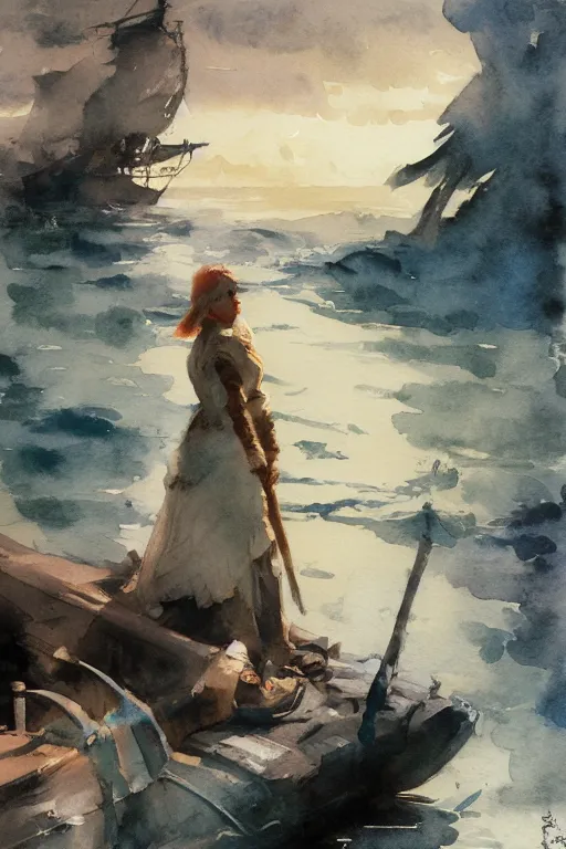 Image similar to small centered on watercolor paper, paint brush strokes, abstract watercolor painting of romantic voyage, cinematic light, national romanticism by anders zorn, by hans dahl, by jesper ejsing, by greg rutkowski, by greg manchess, by tyler edlin, by craig mullins