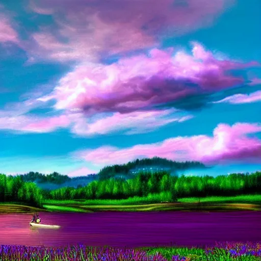 Prompt: wallpaper, beautiful scenery, painting, blue and purple, dreamy sky