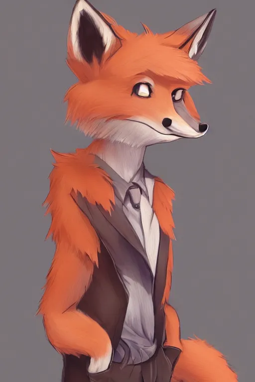 Image similar to an anthropomorphic fox fursona with a fluffy tail wearing a vest, backlighting, trending on artstation, digital art, furry art, trending on furaffinity, fantasy art, by kawacy, anime art