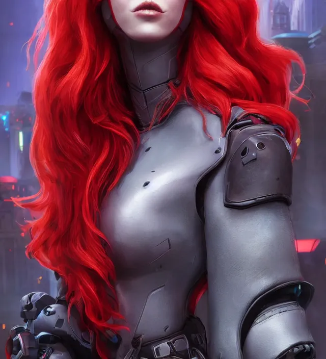 Image similar to portrait of a anthropomorphic dark gray wolf with red hair in a futuristic city, hyper detailed, digital art, trending in artstation, cinematic lighting, studio quality, smooth render, unreal engine 5 rendered, octane rendered, art style by pixar dreamworks warner bros disney riot games and overwatch.