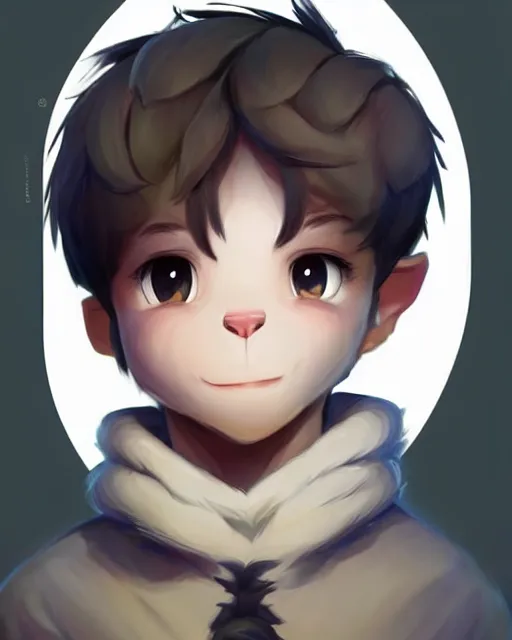 Image similar to character concept art of a cute young male anthropomorphic furry | | adorable, nuzzlesome, wigglesome, key visual, realistic shaded perfect face, fine details by stanley artgerm lau, wlop, rossdraws, james jean, andrei riabovitchev, marc simonetti, and sakimichan, trending on weasyl