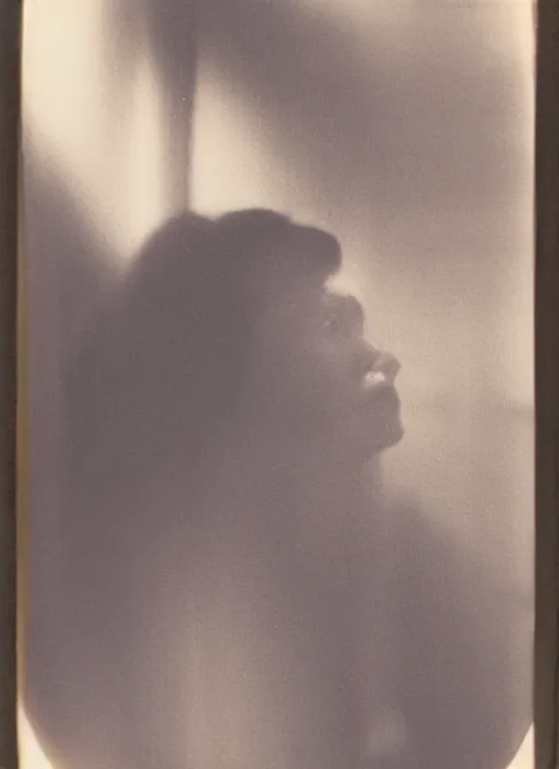 Image similar to a woman looking out a window in the afternoon, flash polaroid photo by george hurrell, hazy light rays, golden hour