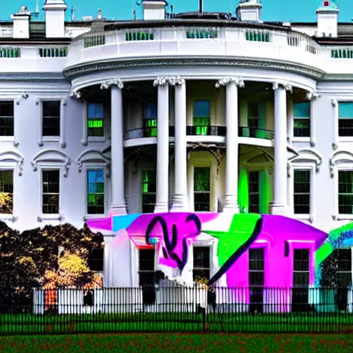 Prompt: graffiti on the white house, very large graffiti, photography nikon dslr 3 0 0 mm