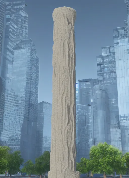 Image similar to highly detailed realistic architecture 3 d render of a futurisctic stele column monument made from balls standing in a city park, archdaily, made in unreal engine 4 octane render