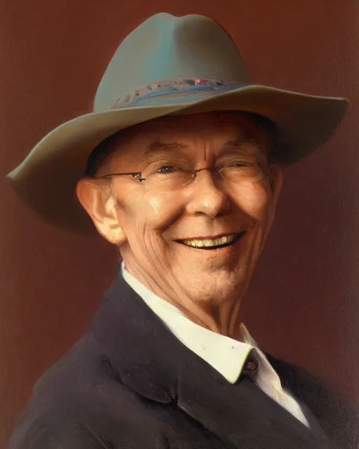 Image similar to portrait, Hank Williams Sr wearing hat, smiling, impasto, Jean-Leon Gerome, chuck close:7, carl spitzweg:7, cinematic light, full face, symmetrical face