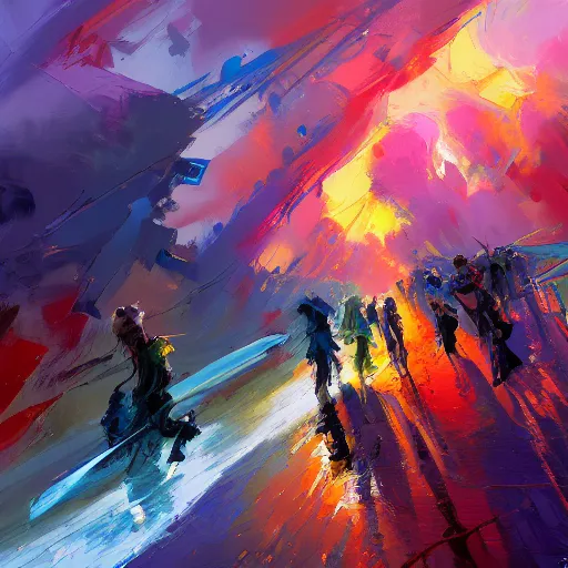 Image similar to acrylic palette knife, impressionism and expressionism, bold pastel colors, expressive brushstrokes, overall sense of movement in the composition. a warp drive hitting infinite density, by andreas rocha, trending on artstation