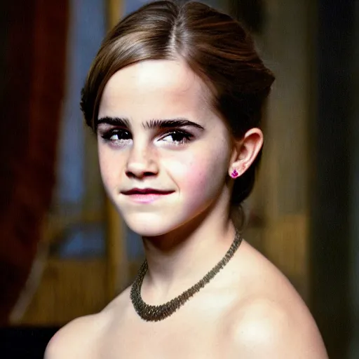 Prompt: portrait photo of young emma watson, laughting