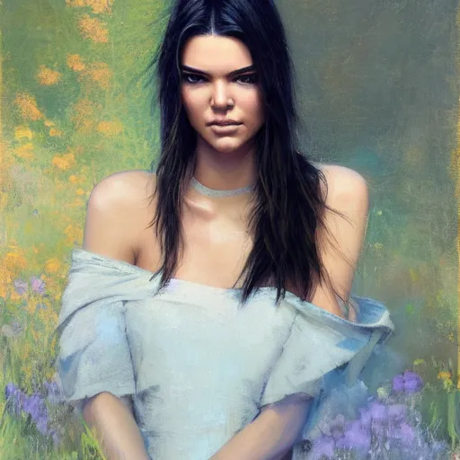 Image similar to kendall jenner by Richard Schmid by Jeremy Lipking by moebius by atey ghailan