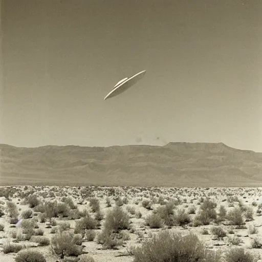 Image similar to vintage photograph unpublished photo of UFO in the desert of roswell sepia