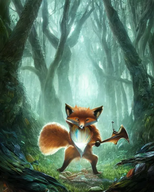 Prompt: Fox, Anthropomorphized, playing lyre in magical forest, portrait, magic the gathering artwork, D&D, fantasy, cinematic lighting, centered, symmetrical, highly detailed, digital painting, artstation, concept art, smooth, sharp focus, illustration, volumetric lighting, epic Composition, 8k, art by Akihiko Yoshida and Greg Rutkowski and Craig Mullins, heroic pose, oil painting, cgsociety