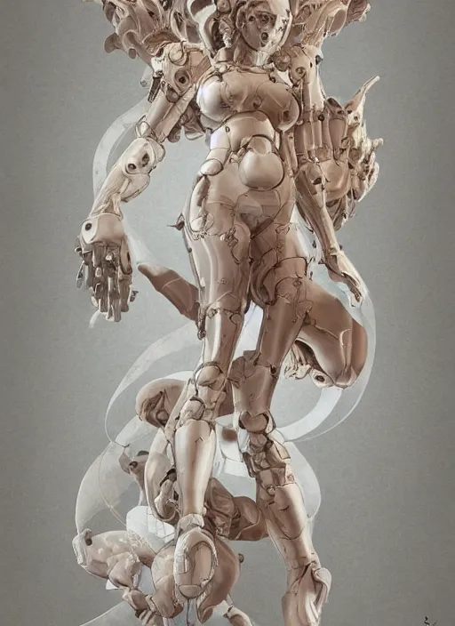 Prompt: stunning intricate render white veined marble simplified mechangel mecha demon falling angel Bernini pin-up cut cracked rock by Gil Elvgren, Katsuhiro Otomo, Greg Tocchini, Tomer Hanuka, Hiroshi yoshida, Alphonse Mucha, Kintsugi, trending artstation, hyperrealism, matte painting, very fine detail, 8k, rendered in Octane