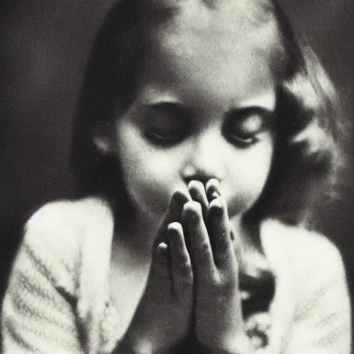 Image similar to a high quality vintage photo of a young girl praying