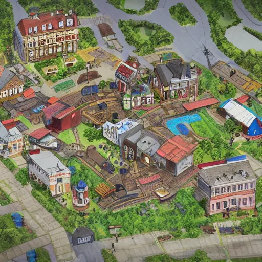 Prompt: a modern town map with town hall and playground, artstation, concept art