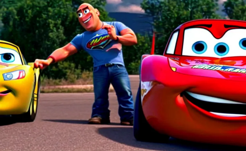 lightning mcqueen from cars the movie hugging vin | Stable Diffusion |  OpenArt