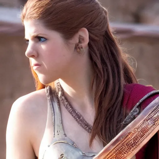 Image similar to still of Anna Kendrick as Maximus in Gladiator remake 2029