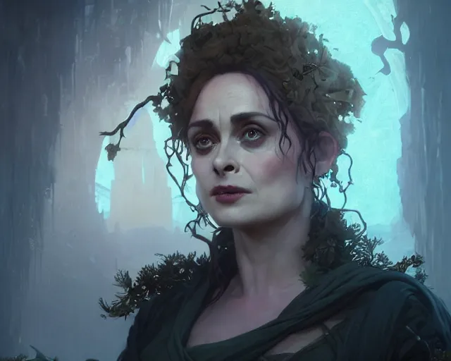 Prompt: highly detailed portrait of helena bonham carter as a mage, in dragon age : inquisition, stephen bliss, unreal engine, fantasy art by greg rutkowski, loish, rhads, ferdinand knab, makoto shinkai and lois van baarle, ilya kuvshinov, rossdraws, tom bagshaw, global illumination, radiant light, detailed and intricate environment