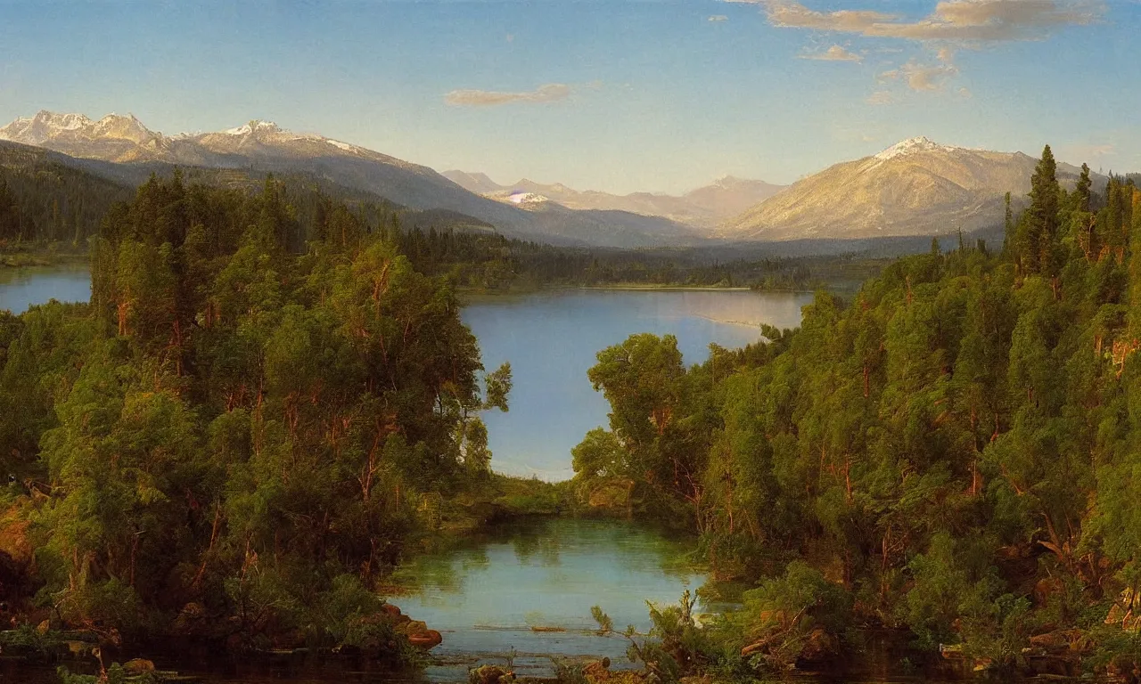 Prompt: A Beautiful View of the Truckee River near Lake Tahoe, art by Frederic Edwin Church and Thomas Cole