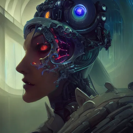 Image similar to portrait of a beautiful cybernetic witch, cyberpunk concept art by pete mohrbacher and seb mckinnon and beksinski and josan gonzales, digital art, highly detailed, intricate, sci-fi, sharp focus, Trending on Artstation HQ, deviantart, unreal engine 5, 4K UHD image