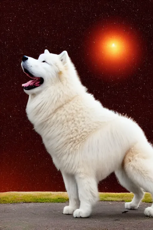 Image similar to a Samoyed Howling at the Universe