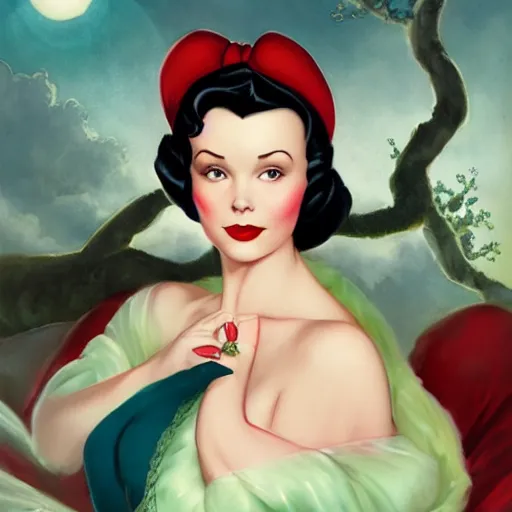 Prompt: a pinup of vivien leigh as snow white by charlie bowater and anna dittmann and gil elvgren.