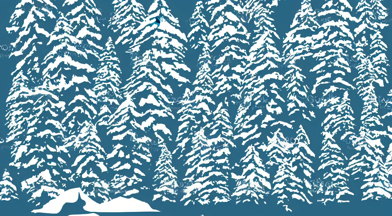 Image similar to simple pretty vector art of a snowy forest with a mountain in the background, 4 k,