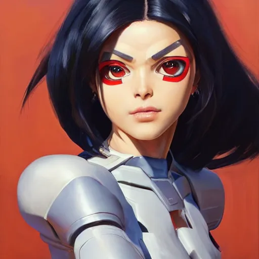 Image similar to greg manchess portrait painting of battle angel alita as overwatch character, totally whack, medium shot, asymmetrical, profile picture, organic painting, sunny day, matte painting, bold shapes, hard edges, street art, trending on artstation, by huang guangjian and gil elvgren and sachin teng