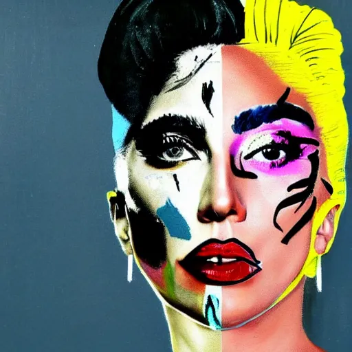 Image similar to lady gaga painted by basquiat