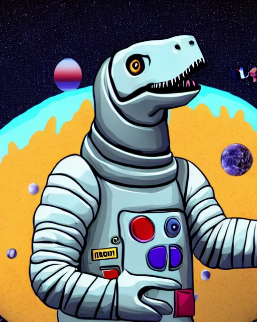 Prompt: a dinosaur wearing a spacesuit